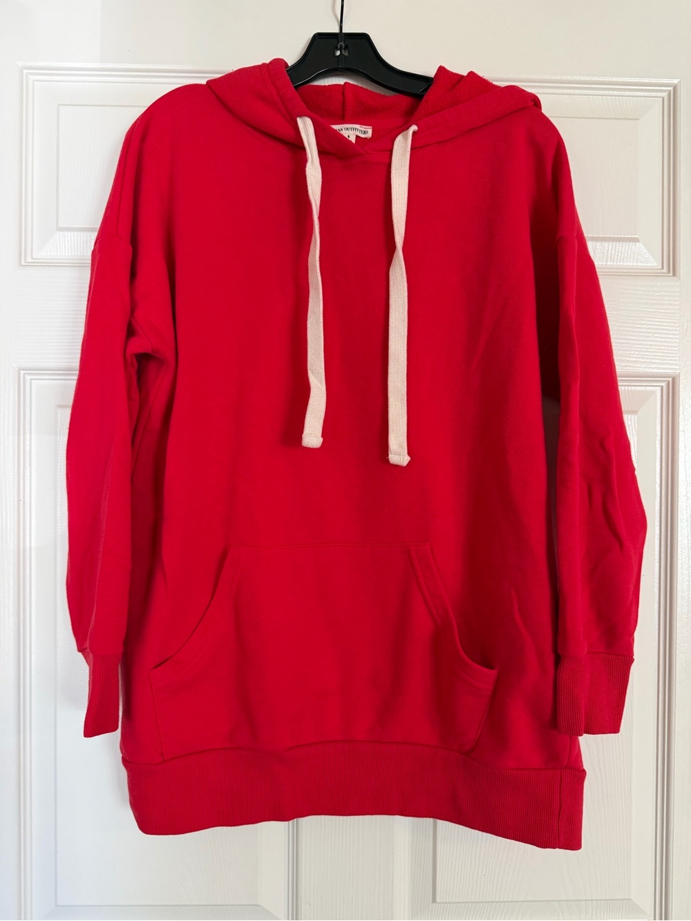Zenana Outfitters Red Hooded Pullover with White Drawstrings